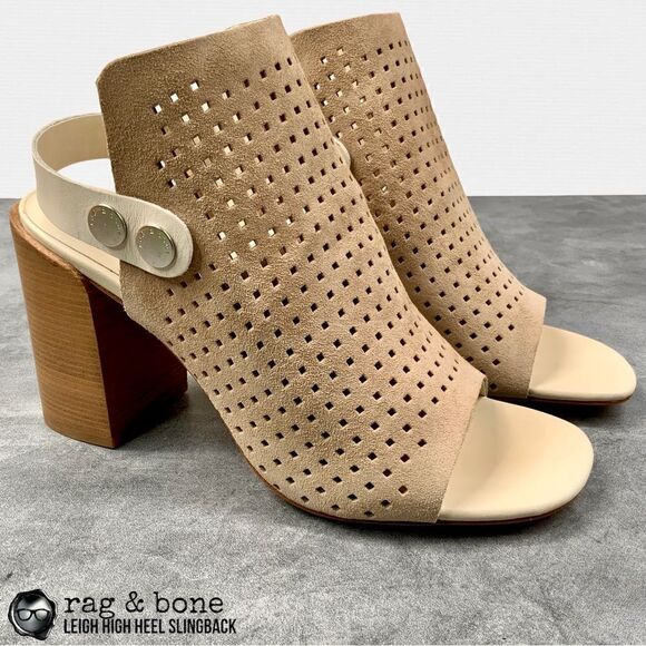 RAG & BONE LEIGH HIGH HEEL SLINGBACK SANDAL IN PERFORATED STUCCO SUEDE SIZE 8.5 - Picture 11 of 15